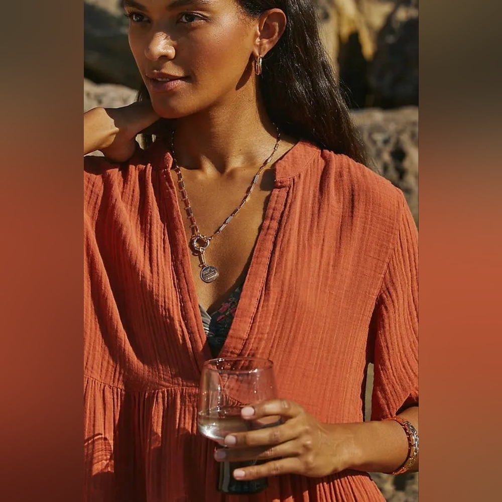 Anthropologie Rust Orange Gauze Swim Coverup Dress - Picture 4 of 8